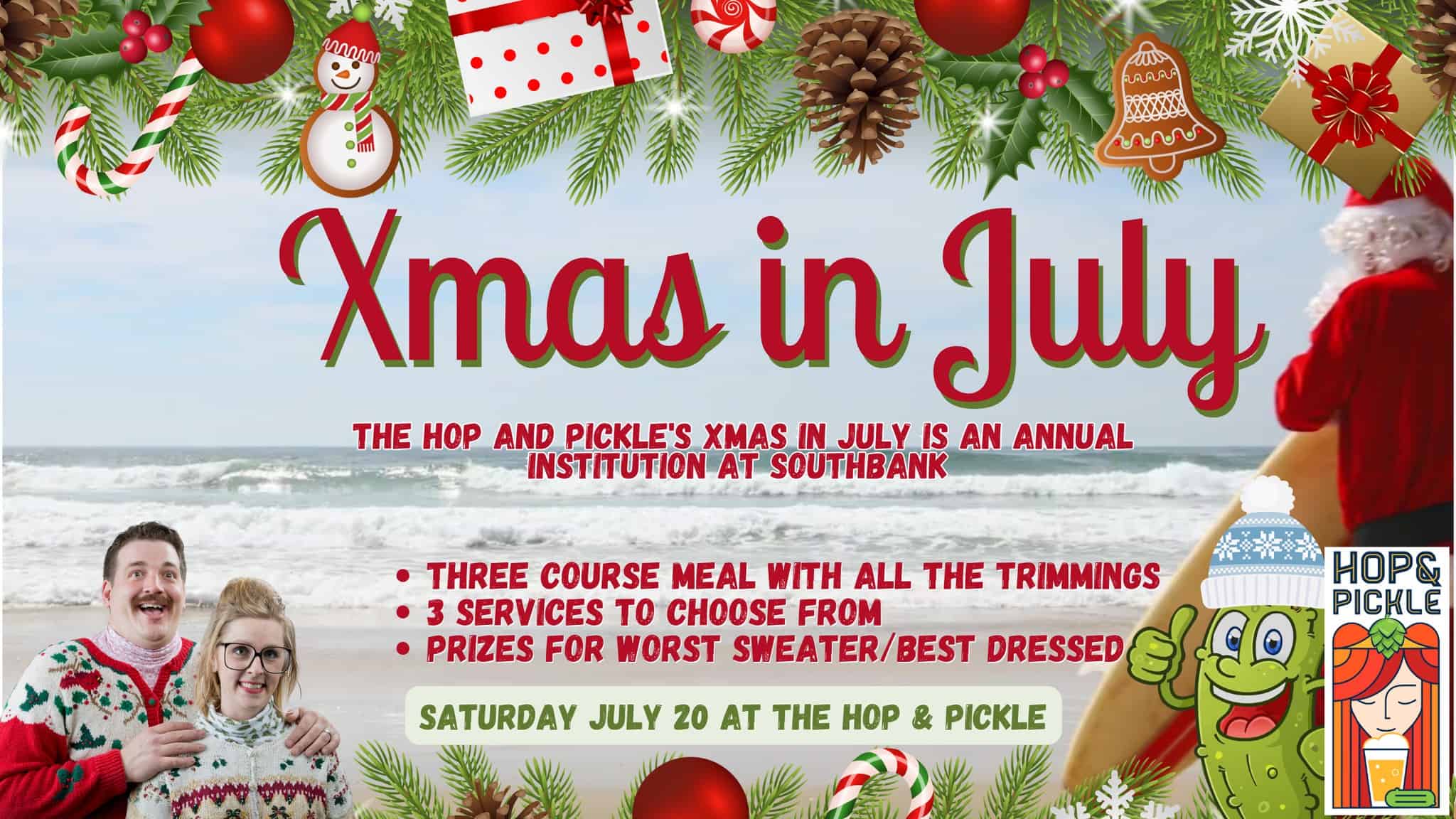 Hop and Pickle Christmas in July banner